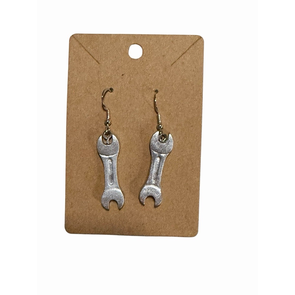 Silver Tone Wrench Dangle Earrings Industrial Mechanic Tool Jewelry Novelty